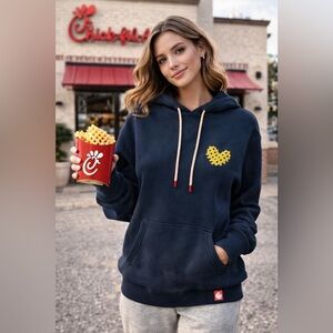 Chick-fil-A I Love Waffle Fries Hoodie S Navy Graphic Pullover NWOT Streetwear